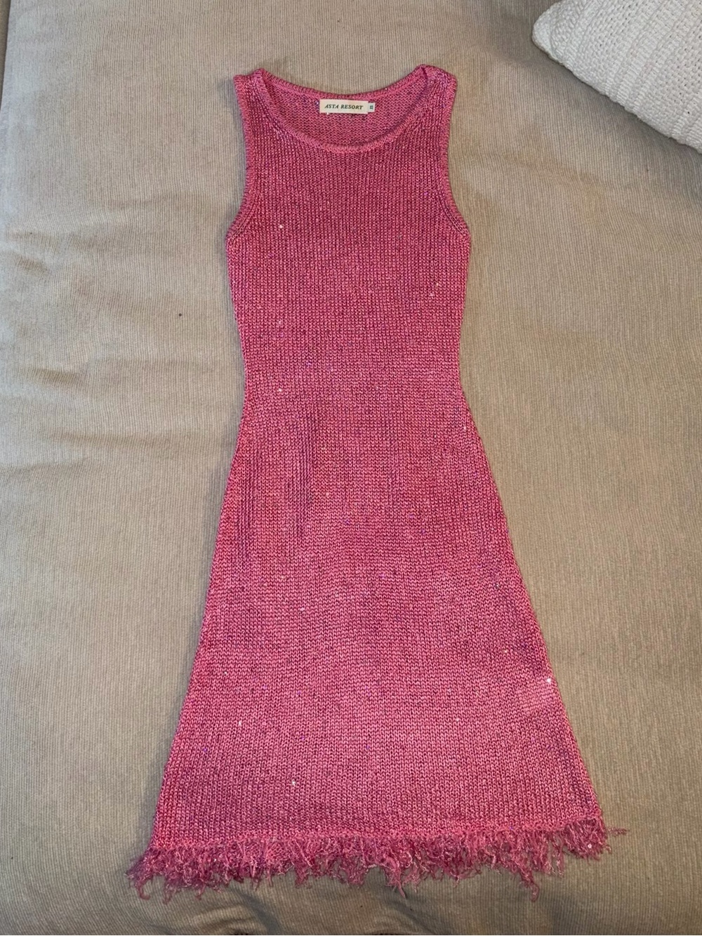 Asta Resort Natalia Pink Shimmer Knit Dress Mini XS Sequin Cute Party Cocktail - Picture 2 of 9
